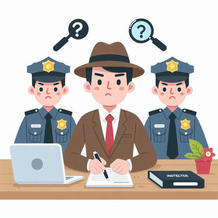 Policeman and police officer working at office. Vector illustration.のイラスト素材