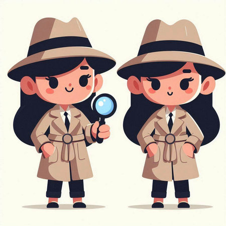 Cute little detective girls with magnifying glass. Vector illustration.のイラスト素材