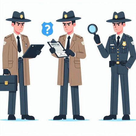 Vector illustration of Policeman in different situations. Policeman in uniform.のイラスト素材