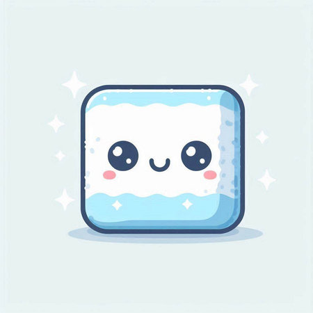 Cute funny ice cube. Vector illustration in flat cartoon style.のイラスト素材