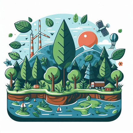 Ecology and environment concept. Eco friendly city. Vector illustration.のイラスト素材