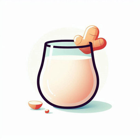 Illustration of a glass of milk with a straw and some nutsのイラスト素材