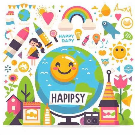 Happy earth day concept with cute cartoon character. Vector illustration in flat styleのイラスト素材
