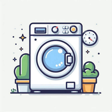 Washing machine icon in flat line style. Vector illustration on white background.のイラスト素材
