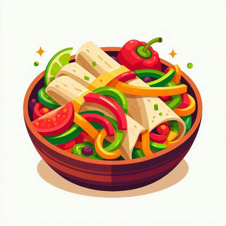 Mexican quesadilla with vegetables in bowl. Vector illustrationのイラスト素材