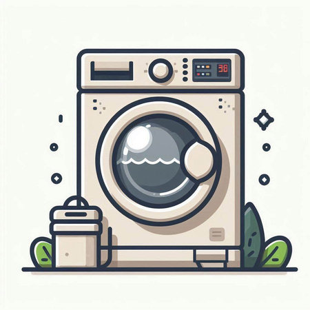 Vector illustration of washing machine in flat line style. Washing machine iconのイラスト素材