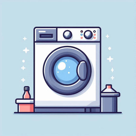 Washing machine vector illustration in flat cartoon style. Laundry concept.のイラスト素材