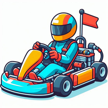 Cartoon kart driver. Vector illustration of a karting.のイラスト素材