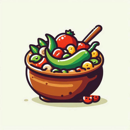 Vegetable salad in a bowl. Vector illustration of a cartoon style.のイラスト素材