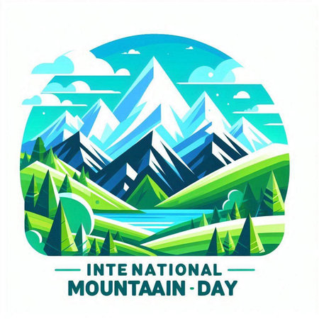 International Mountain Day. Vector illustration with mountains, lake and forest.のイラスト素材