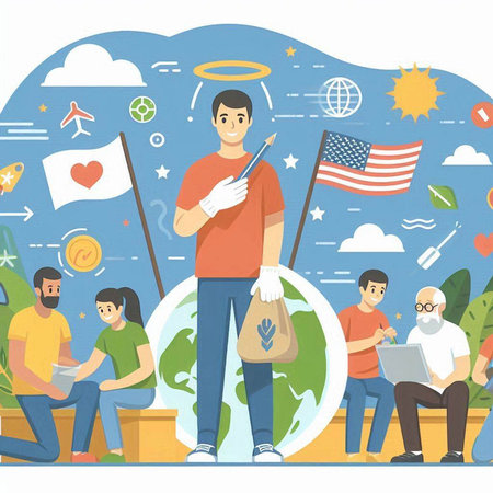 Vector illustration of people in flat style. World environment day concept.のイラスト素材