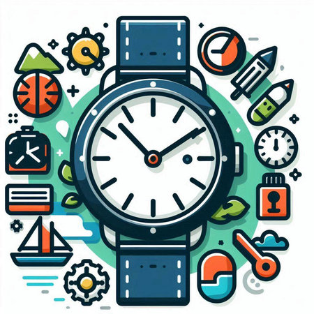 Wristwatch with thin line icons. Modern vector illustration for web and print.のイラスト素材