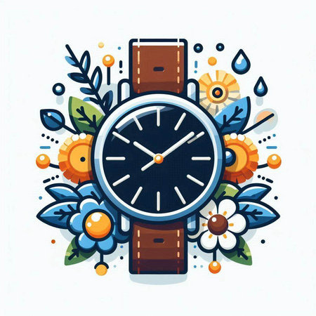 Wristwatch with flowers and leaves. Vector illustration in flat style.のイラスト素材