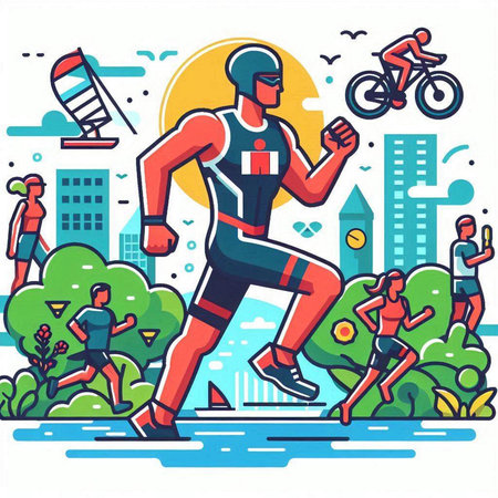Running people, men and women in sportswear, vector illustrationのイラスト素材