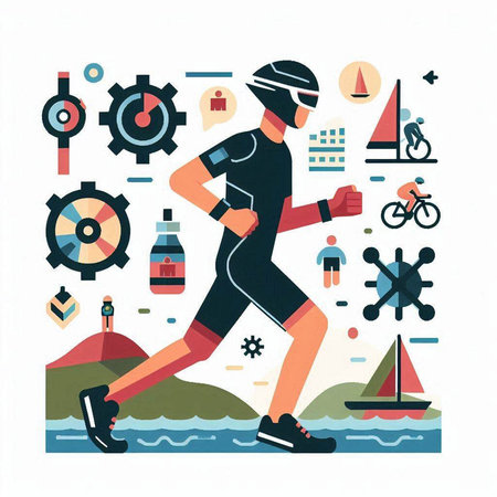 Marathon runner running. Sport and healthy lifestyle concept. Vector illustrationのイラスト素材