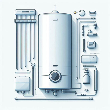 Vector illustration of a boiler with a heating system on a white backgroundのイラスト素材