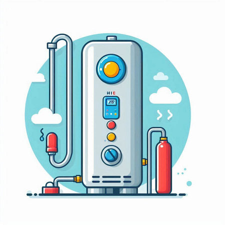 Water boiler with gas burner. Vector illustration in flat cartoon style.のイラスト素材