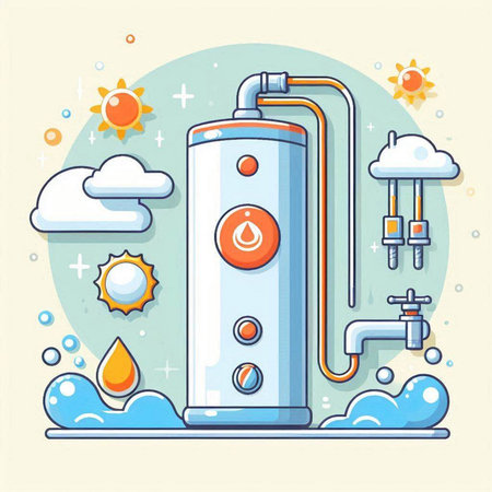 Illustration of water purification system in flat design style. Vector illustration.のイラスト素材
