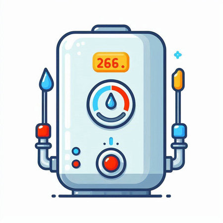 Illustration of a gas boiler with a thermometer on a white backgroundのイラスト素材