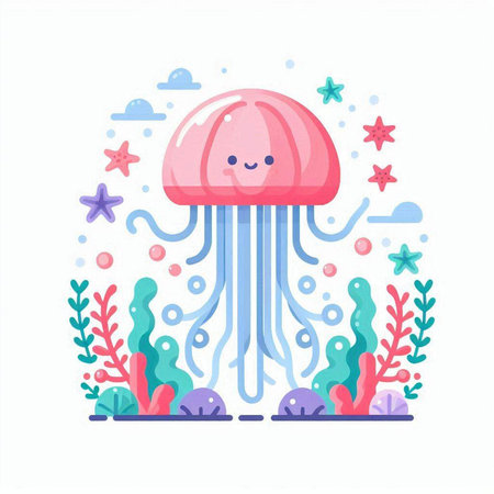 Cute jellyfish. Vector illustration in a flat cartoon style.のイラスト素材