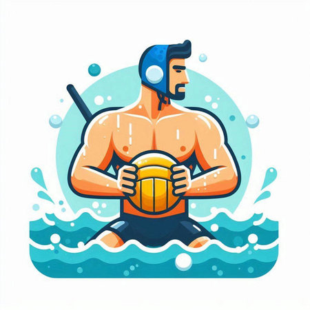 Water polo player with ball in hand. Water polo player vector illustrationのイラスト素材