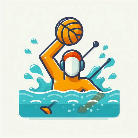 Water polo player with ball in water, flat vector illustration.のイラスト素材