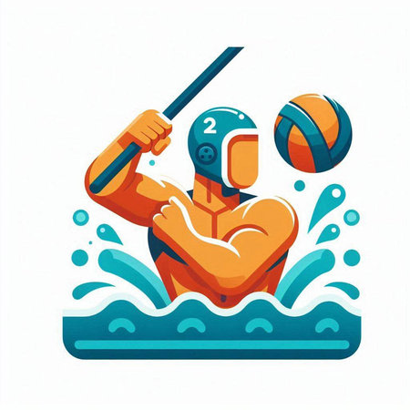 Water polo player with a paddle and ball. Vector illustration.のイラスト素材