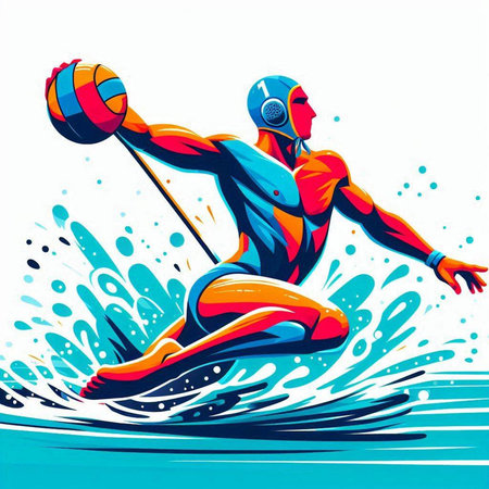 Water skiing, water sport, vector illustration. Athlete with a surfboardのイラスト素材