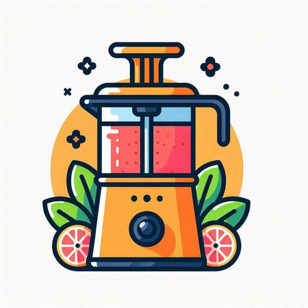 Vector illustration of electric juicer in flat line style. Colorful icon for web design, mobile app, ui.のイラスト素材