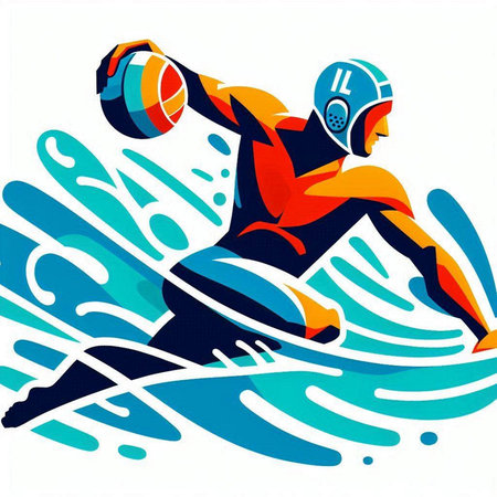 Water polo player on the background of the water. Vector illustrationのイラスト素材