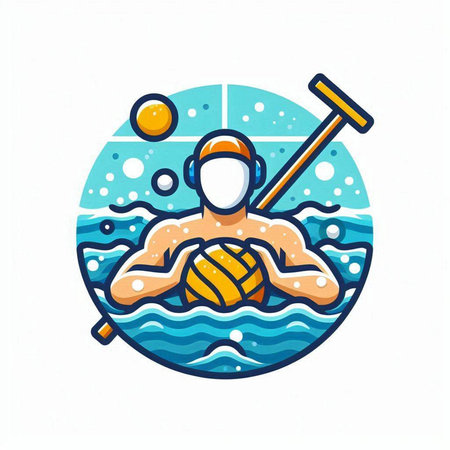 Water polo player with ball in swimming pool. Vector illustration.のイラスト素材