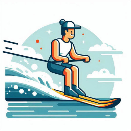 Water skiing. Flat style vector illustration isolated on a white background.のイラスト素材