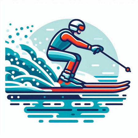 Vector illustration of a skier on the water. Flat style.のイラスト素材
