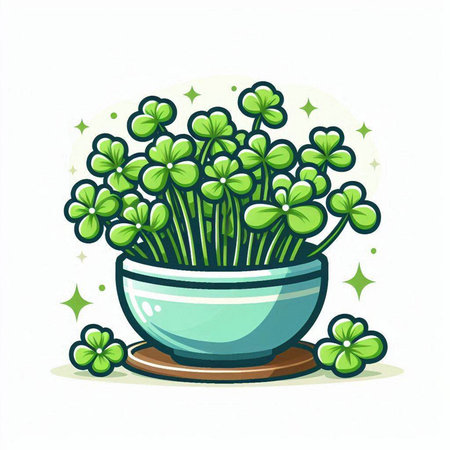 Illustration of green clover in a pot on a white backgroundのイラスト素材