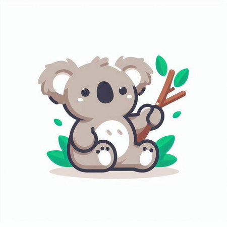 Cute koala sitting on the grass. Vector cartoon illustration.のイラスト素材