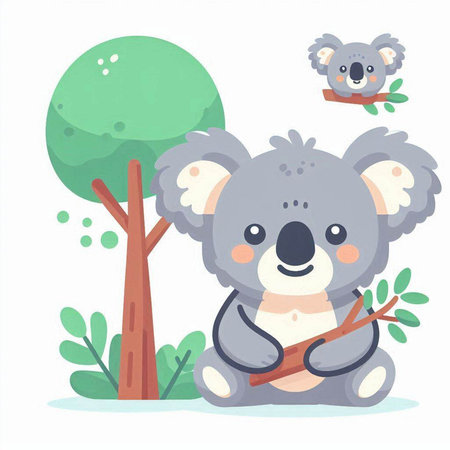 Cute cartoon koala bear in the forest. Vector illustration.のイラスト素材