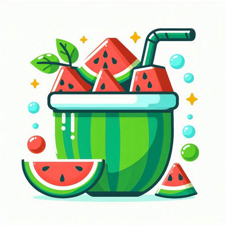 Watermelon smoothie in a bowl. Vector illustration in cartoon style.のイラスト素材