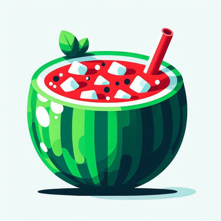 Cocktail with watermelon, ice and mint. Vector illustrationのイラスト素材