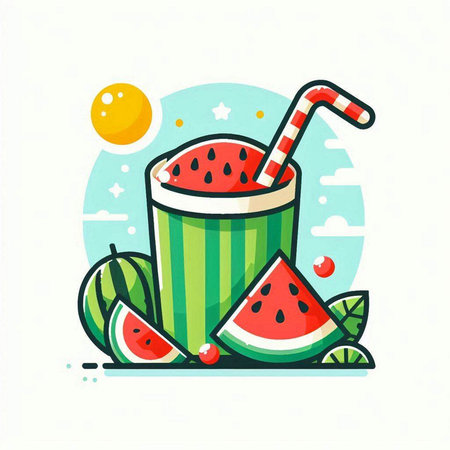 Watermelon smoothie in a glass with a straw. Vector illustration.のイラスト素材