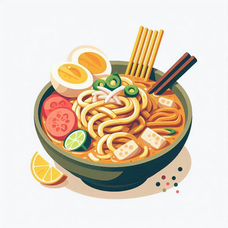 Illustration of japanese ramen noodle soup in bowlのイラスト素材