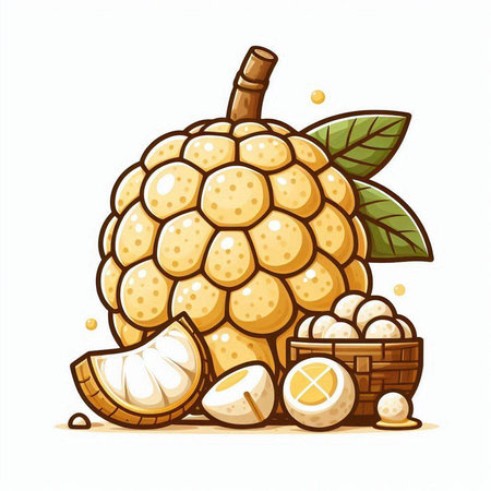 Fresh longan fruit in cartoon style. Vector illustration isolated on white background.のイラスト素材