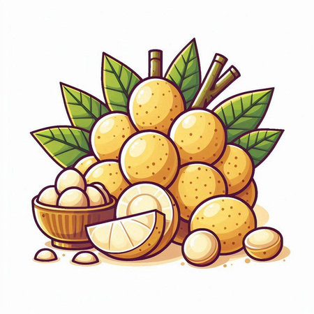 Longkong fruit vector illustration. Exotic tropical fruit isolated on white background.のイラスト素材
