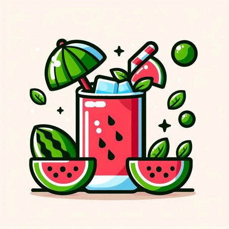 Watermelon smoothie. Hand drawn vector illustration in cartoon style.のイラスト素材