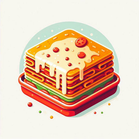 Colorful vector illustration of a stack of hot pancakes with melted cheese.のイラスト素材