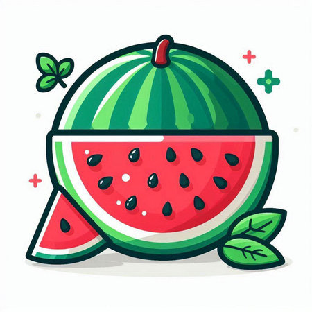 Watermelon fruit icon. Vector illustration of a watermelon slice.のイラスト素材