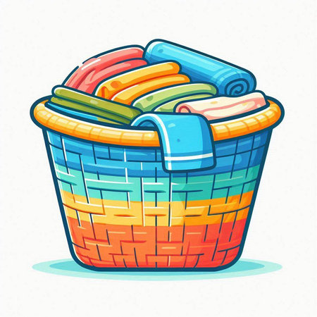 Basket with towels. Colorful vector illustration in cartoon style.のイラスト素材