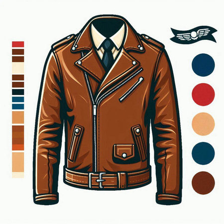 Brown leather jacket with a collar and necktie. Vector illustration.のイラスト素材