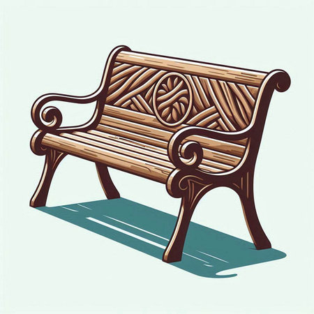 Wooden bench in retro style. Hand drawn vector illustration in vintage style.のイラスト素材
