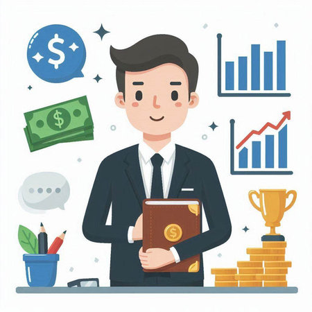 Businessman with a briefcase and money. Vector flat illustration.のイラスト素材