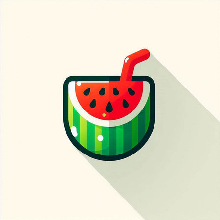 watermelon slice icon, flat design with long shadow, vector illustrationのイラスト素材